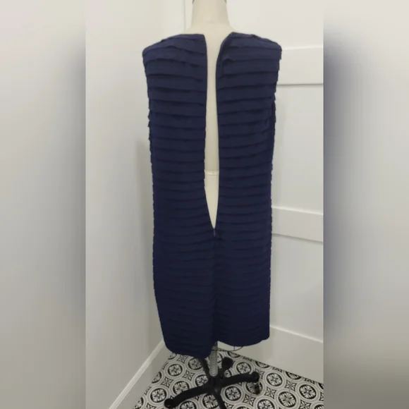 Eliza J. Women's Sheath BodyCon Navy Sleeveless Pleated Dress Size 16W Feminine - Picture 4 of 9